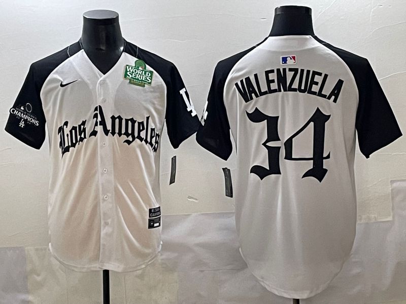 Men 2025 Los Angeles Dodgers #34 Valenzuela White black Five generations Joint Name Nike MLB Jersey style 5267->los angeles dodgers->MLB Jersey